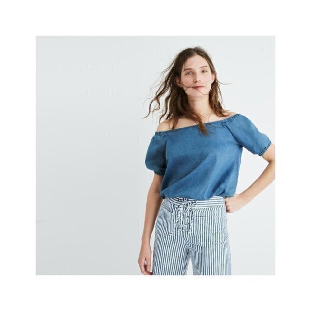 madewell | indigo off-the-shoulder bubble top | small